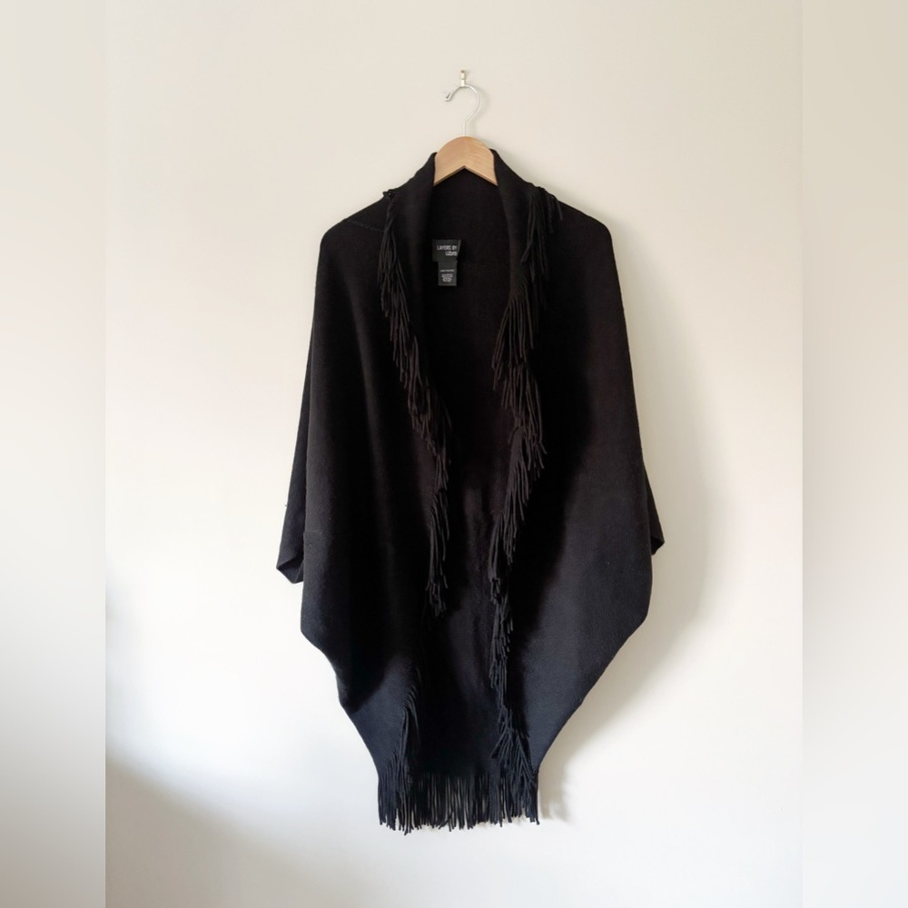 Vintage Layers By Lizden Black Fringe Shawl